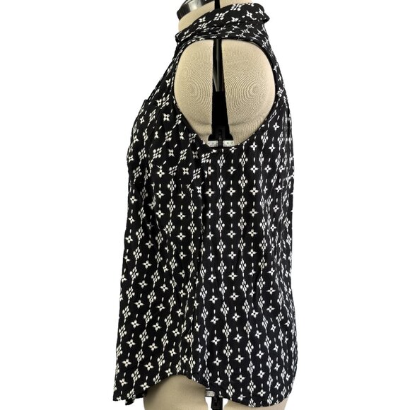 CAFFÉ MARRAKESH Sleeveless Button-Up Blouse 1X – Black & White Ikat Boho Tunic - Picture 4 of 9
